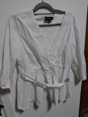 Lane Bryant White Wrap Peplum Blouse with Tie